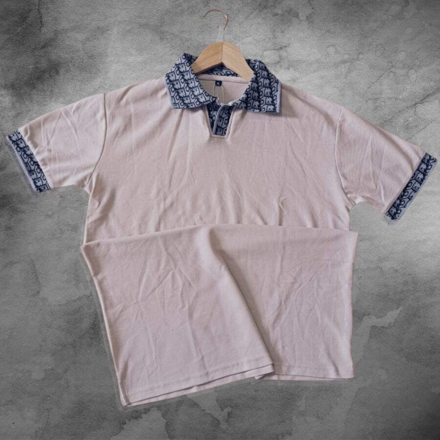 Men's Buttonless Polo T-Shirt - Cream
